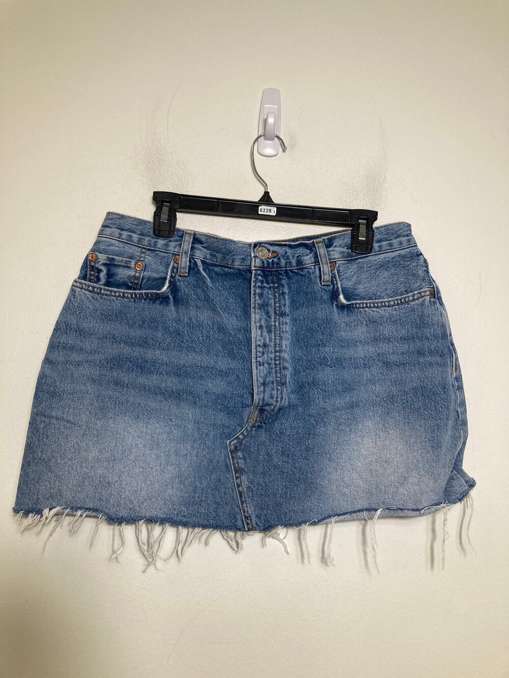 Re/DONE Blue Jean Denim Cut Off Mini Skirt Sz 32